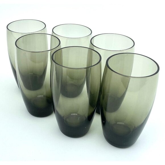 Vintage 60s smokey water glasses, Mid Century Modern, Set of 6, small 4 oz - Picture 2 of 6